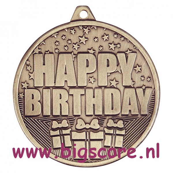 Happy Birthday Medaille MM 19036 antiek goud Ø 50 mm OP=OP!!